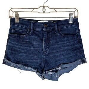 Abercrombie & Fitch Women's Size 4 w27 Dark Blue Denim Cut-off Shorts Raw Fringe